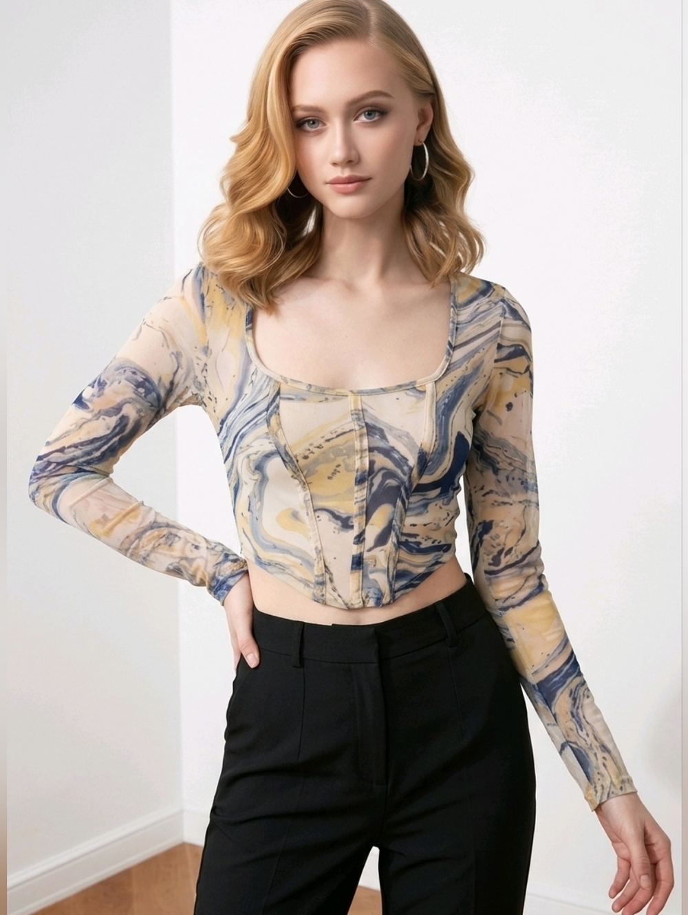 NWT Antistar Marbled Long Sleeve Sheer Top ~sz S
